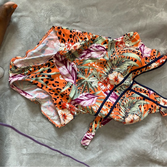 Roaman's 14W Tropical Faux-Wrap 1-Piece Swimsuit - Picture 8 of 8